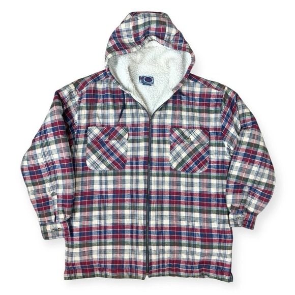 Williams Bay Trading Co. Other - Vtg Williams Bay Sherpa Lined Hooded Flannel Jacket Men's L Plaid Barn Chore‎